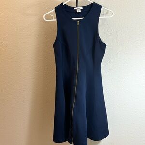 52. BarIII Fit & Flare Dress Full Zip Front Stretch Jersey Knit Navy Blue Medium